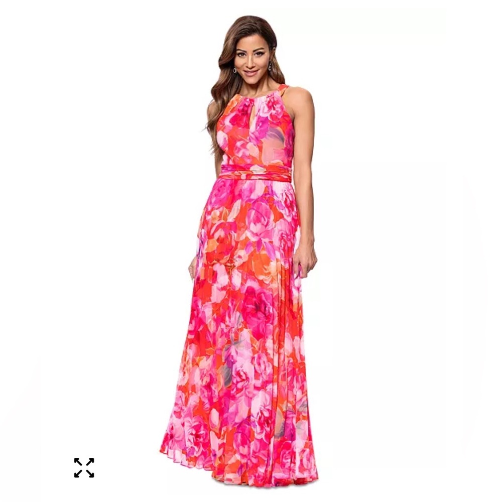 Xscape Pink & Coral Floral Halter Maxi Dress